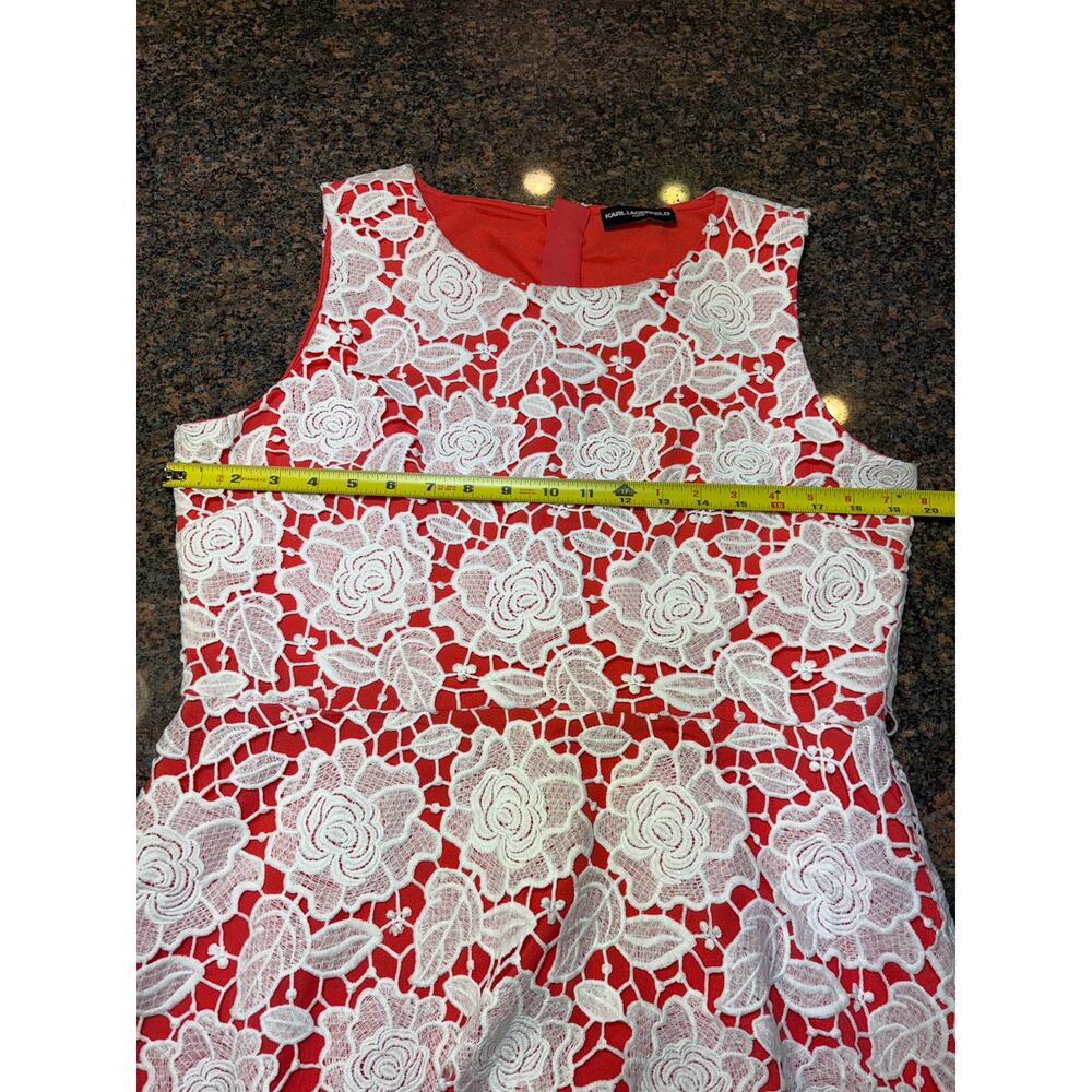 Karl Lagerfeld Coral Dress with White Lace Overlay Size 12 - Picture 4 of 16